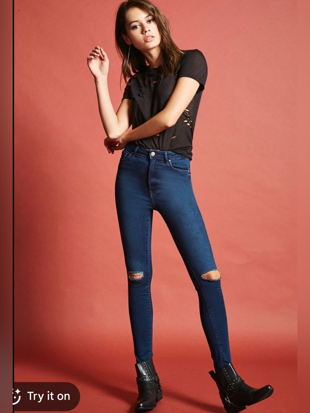 Women’s Dark Blue ripped High-Rise Skinny Jeans
